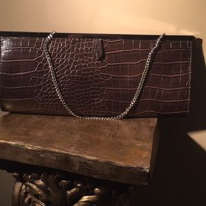 Brown animal print clutch w/magnetic closure